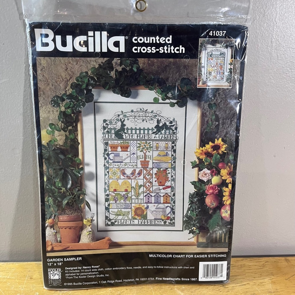 Vtg 1995 Bucilla Garden Sampler Counted Cross Stitch Kit 41037 Nancy Rossi 12x18